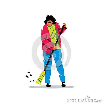 Vector Janitor. Flat style colorful Cartoon illustration. Vector Illustration