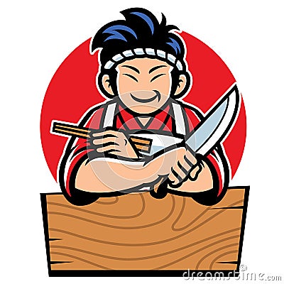 Japan chef with cartoon style Vector Illustration