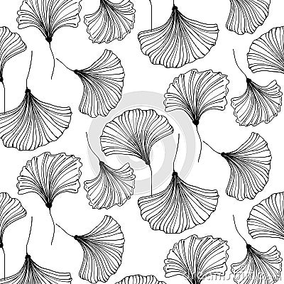 Vector japanese gingko beautiful background. Floral textile decoration. Vintage leaf pattern. Interior design. Bohemia Vector Illustration