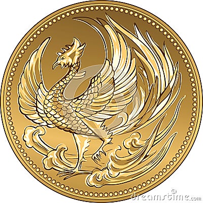 Vector Japanese money gold coin with phoenix Vector Illustration