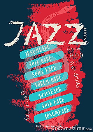 Vector jazz, rock or blues music poster template. Stock Photo