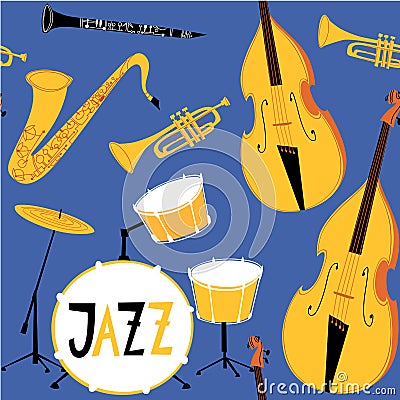 Vector jazz seamless pattern with musical instruments Vector Illustration