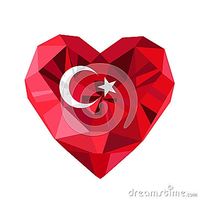 Vector jewelry Turkish heart with the flag of the Republic of Turkey. Vector Illustration