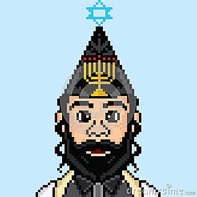 Vector jewish character wearing hat with pixel art Stock Photo