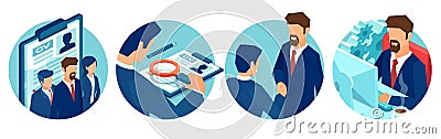 Vector of job candidates, being interviewed and recruited for company vacant positions Vector Illustration