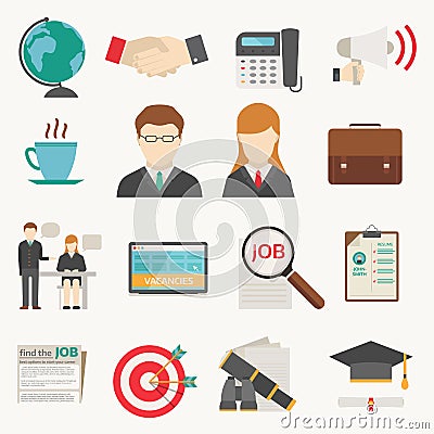 Vector job search icon set computer office concept human recruitment employment work job search icons team meeting Vector Illustration