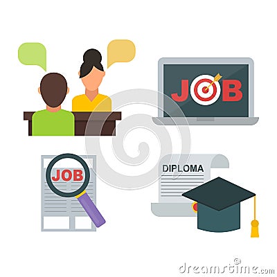 Vector job search icon set computer office concept human recruitment employment work meeting manager Vector Illustration