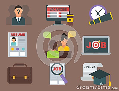 Vector job search icon set computer office concept human recruitment employment work meeting manager Vector Illustration