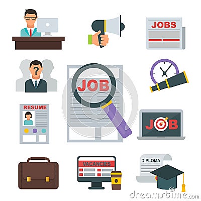 Vector job search icon set computer office concept human recruitment employment work meeting manager Vector Illustration