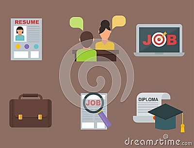 Vector job search icon set computer office concept human recruitment employment work meeting manager Vector Illustration