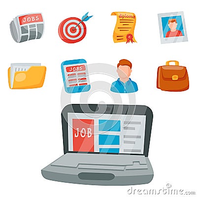 Vector job search icon set office concept human recruitment employment work illustration. Vector Illustration