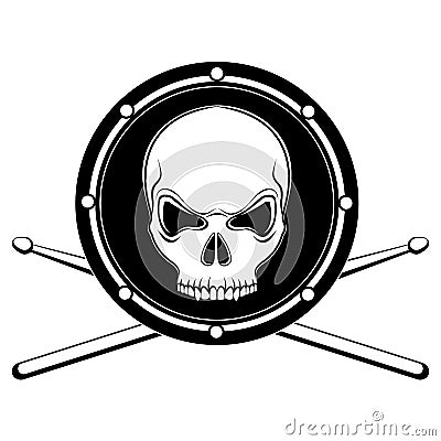 Vector jolly Roger drum skull with drumsticks Vector Illustration