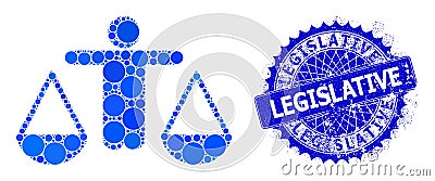 Vector Judge Mosaic of Dots with Grunge Legislative Stamp Seal Vector Illustration