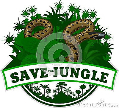 Vector Jungle Emblem with anaconda Vector Illustration