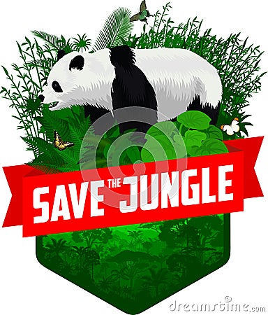 Vector Jungle Emblem with giant panda bear Vector Illustration