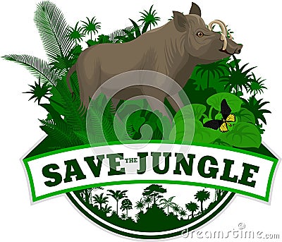 Vector Jungle Emblem with north Sulawesi babirusa Vector Illustration