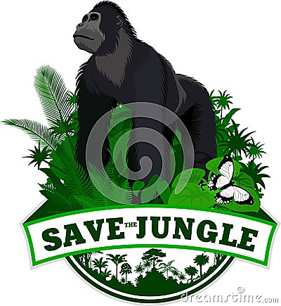 Vector Jungle Emblem with western gorilla Vector Illustration