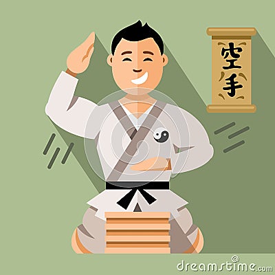 Vector Karate Fighter. Flat style colorful Cartoon illustration. Vector Illustration