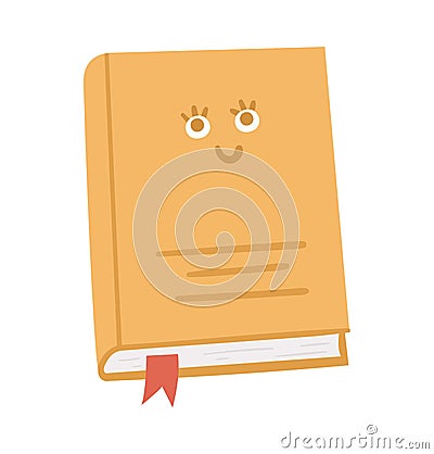 Vector kawaii book illustration. Back to school educational clipart. Cute flat style smiling character with eyes. Funny picture Vector Illustration