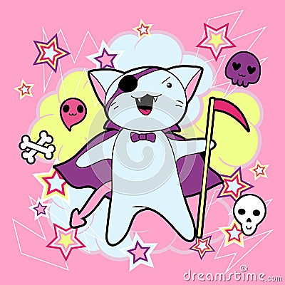 Vector kawaii illustration Halloween cat and Vector Illustration