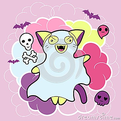 Vector kawaii illustration Halloween cat and Vector Illustration