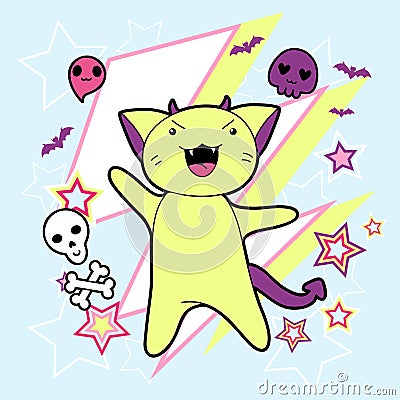 Vector kawaii illustration Halloween cat and Vector Illustration