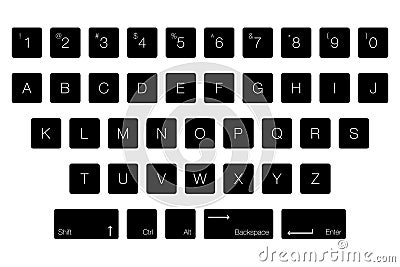 Vector Keyboard Computer Letter Keys. Isolated Black Buttons in Vector Illustration