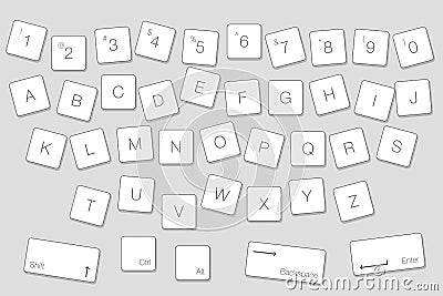 Vector Keyboard Computer Letter Keys. Isolated White Buttons in Vector Illustration