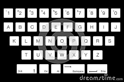 Vector Keyboard Computer Letter Keys. Isolated White Buttons in Vector Illustration