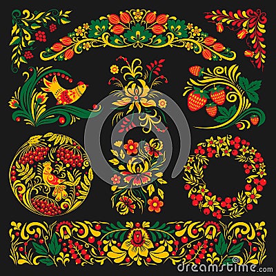 Vector khokhloma pattern design traditional Russia drawn ethnic ornamen illustration Vector Illustration