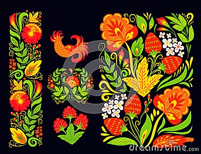 Vector khokhloma pattern design traditional Russia drawn illustration ethnic ornament painting illustration Vector Illustration