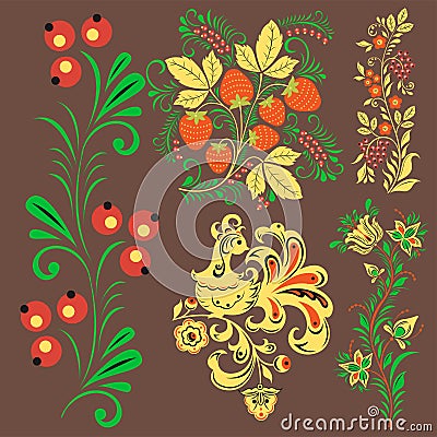 Vector khokhloma pattern design traditional Russia drawn Vector Illustration