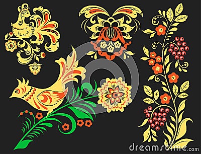 Vector khokhloma pattern design traditional Russia drawn illustration ethnic ornament painting illustration Vector Illustration