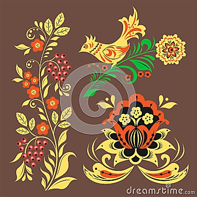 Vector khokhloma pattern design traditional Russia drawn illustration ethnic ornament painting illustration Vector Illustration