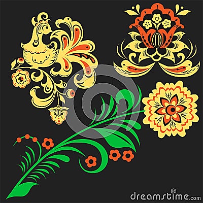 Vector khokhloma Russian pattern design traditional Russia drawn illustration ethnic ornament painting illustration Vector Illustration