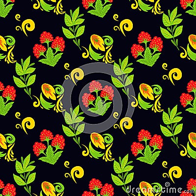 Vector khokhloma seamless pattern background design traditional Russia drawn illustration ethnic ornament painting Vector Illustration