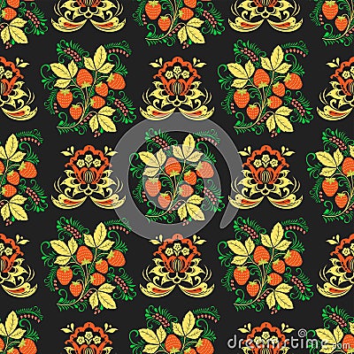 Vector khokhloma seamless pattern traditional Russia drawn illustration ethnic ornament painting illustration Vector Illustration