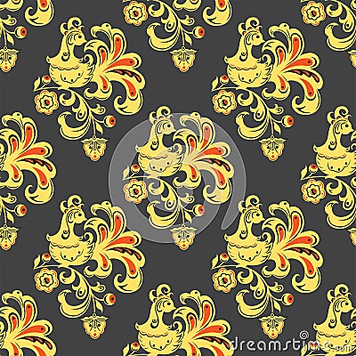 Vector khokhloma seamless pattern traditional Russia drawn illustration ethnic ornament painting illustration Vector Illustration