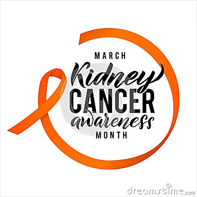 Vector Kidney Cancer Awareness Calligraphy Poster Design. Stroke Orange Ribbon. March is Cancer Awareness Month Vector Illustration