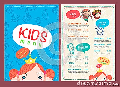 Vector kids menu template. Vector Illustration