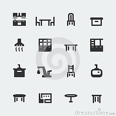 Vector kitchen furniture mini icons set Vector Illustration