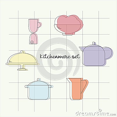 Vector kitchenware minimalistic line-art set Stock Photo