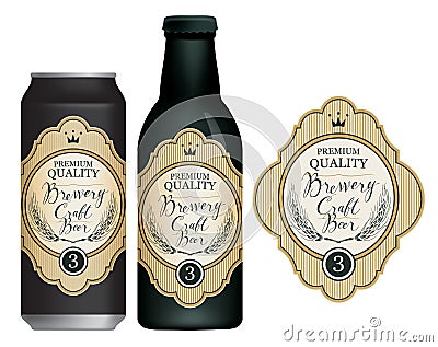 Vector beer label on beer can and bottle Vector Illustration