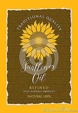 Label for refined sunflower oil with inscription Vector Illustration
