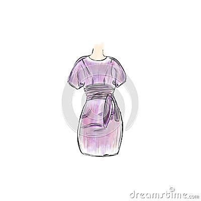 Vector ladies dress in color with a bow on the side, fashion illustration Vector Illustration