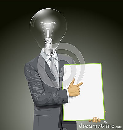 Vector Lamp Head Businessman With Empty Write Board Vector Illustration