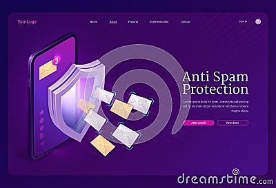 Vector landing page of anti spam protection Vector Illustration