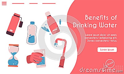 Vector landing page of Benefits of Drinking Water concept Vector Illustration