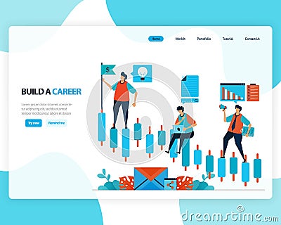 Vector landing page of building a career and leadership. chart in achieving business goals. develop mental in work. illustration Vector Illustration