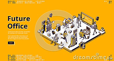 Vector landing page of future office with robots Vector Illustration
